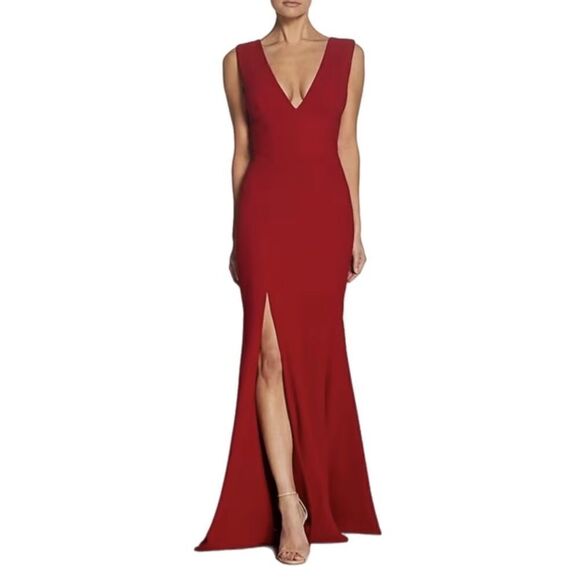 Dress The Population Sandra Dress V-Neck Sleeveless Maxi‎ Gown Garnet Red small - Picture 1 of 8